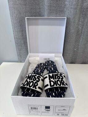 Authentic Miss Dior  DWay Slide Sandals in Navy & white. Size 38